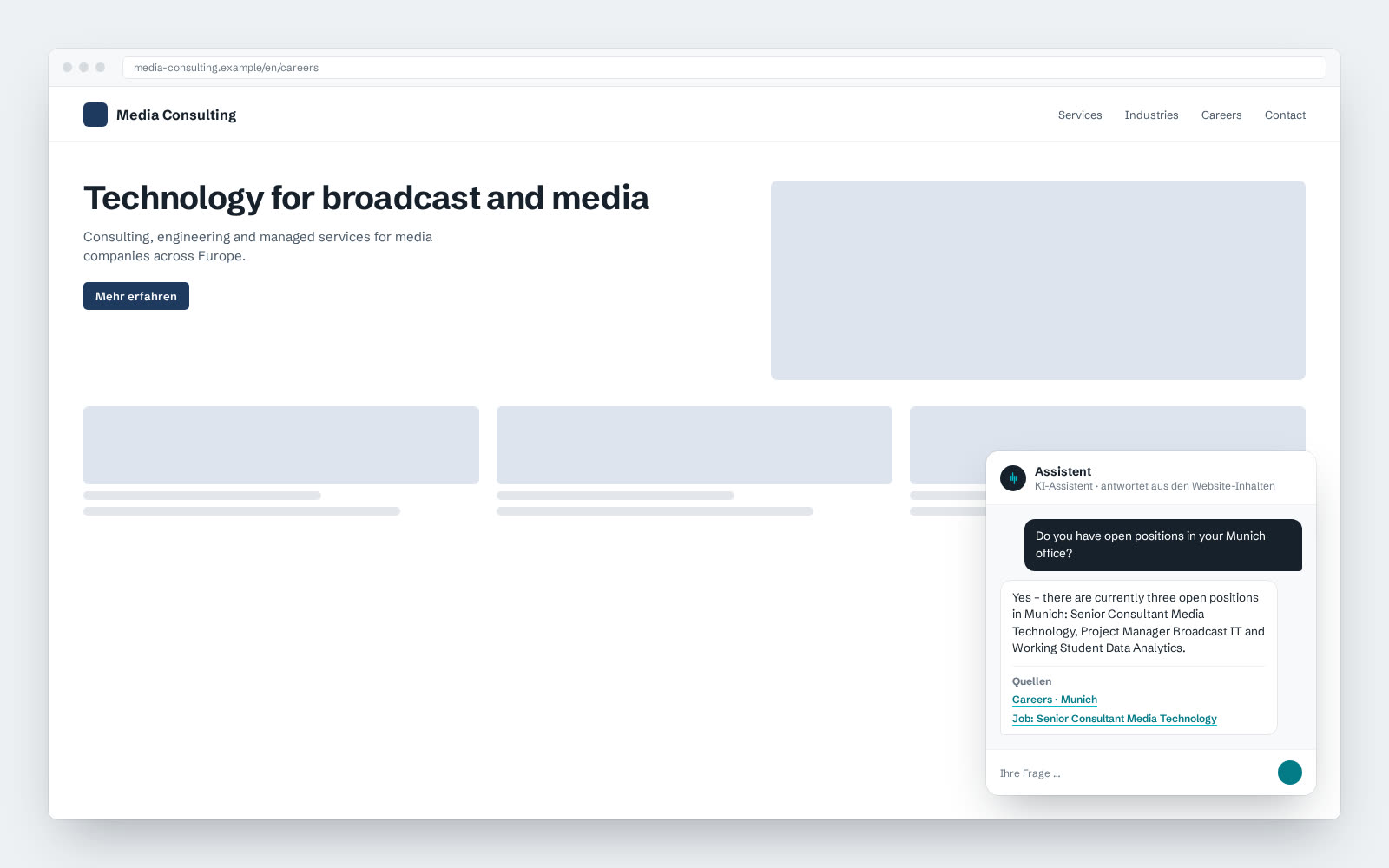 Beispielansicht: Website-Chatbot in englischer Sprachversion