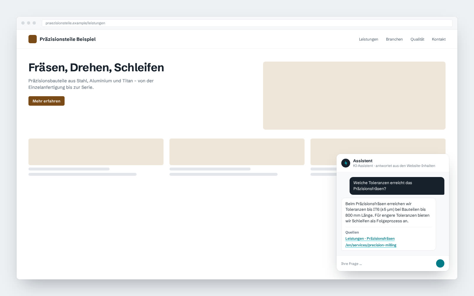 Beispielansicht: Chatbot mit Links auf deutsche und englische Produktseite